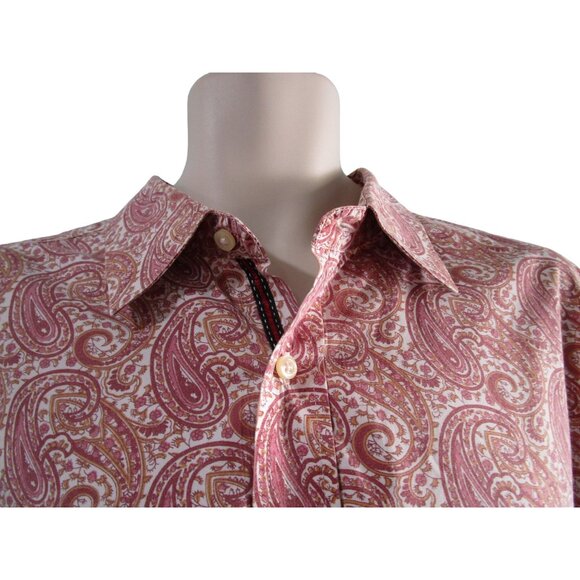 Synergy Raspberry Peach Paisley Button Up Shirt 3XL Liberty Cuffs EUC - Picture 2 of 16